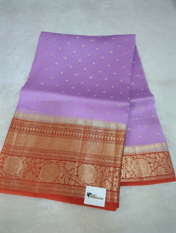 Pure Handloom Organza With Pure Raw Mango Blouse  - Blue Chalk