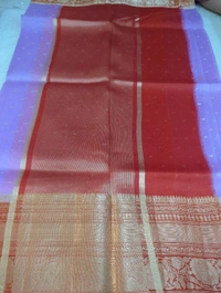 Pure Handloom Organza With Pure Raw Mango Blouse  - Blue Chalk