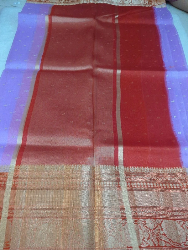 Pure Handloom Organza With Pure Raw Mango Blouse  - Blue Chalk