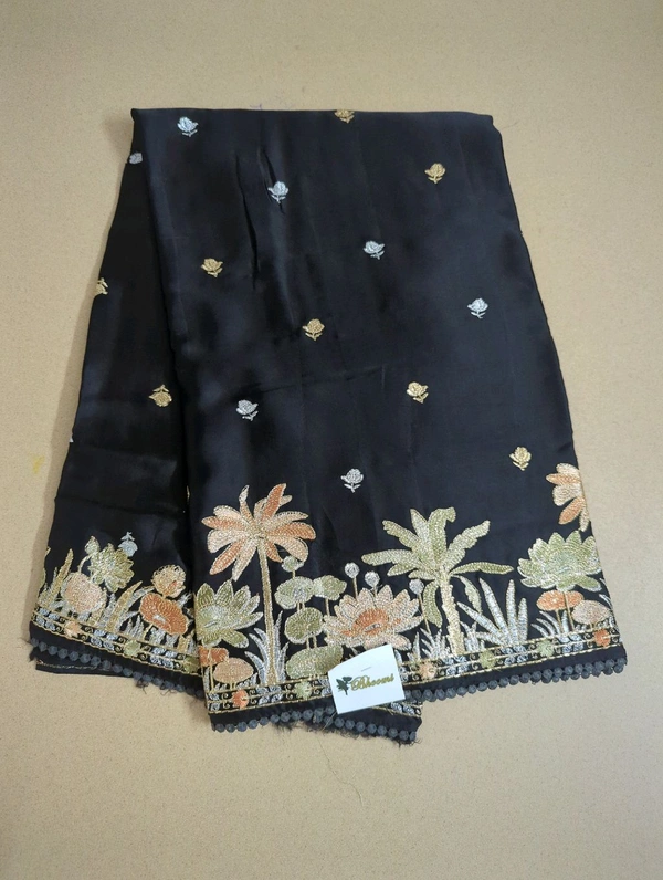Pure Mushru Embroidery  - Black