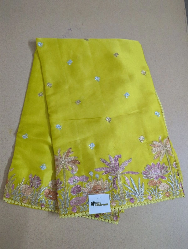Pure Mushru Embroidery  - Gold