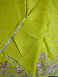 Pure Mushru Embroidery  - Gold