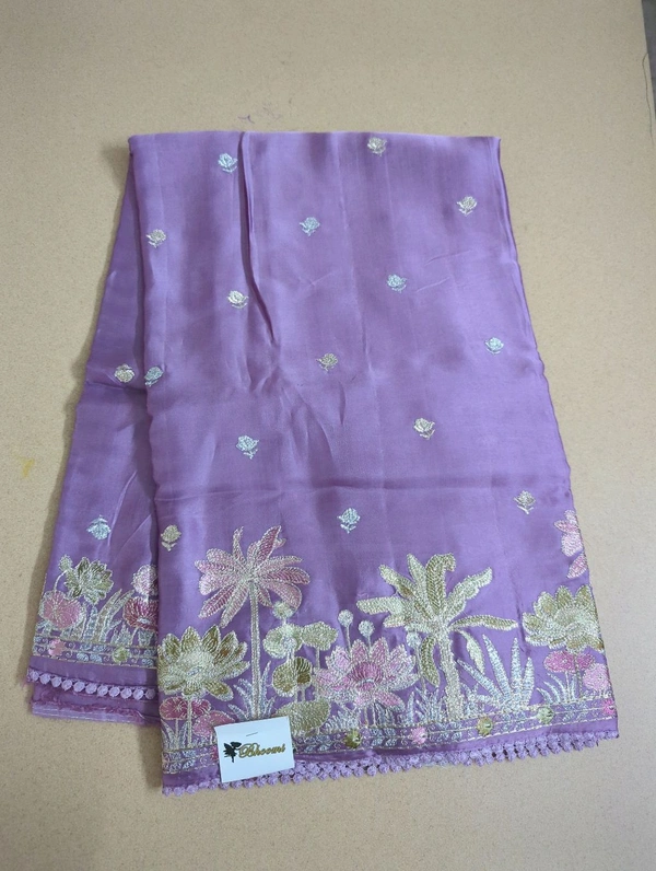 Pure Mushru Embroidery  - Mauve