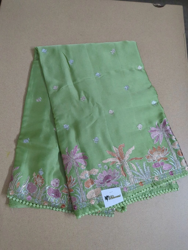 Pure Mushru Embroidery  - Mint Green