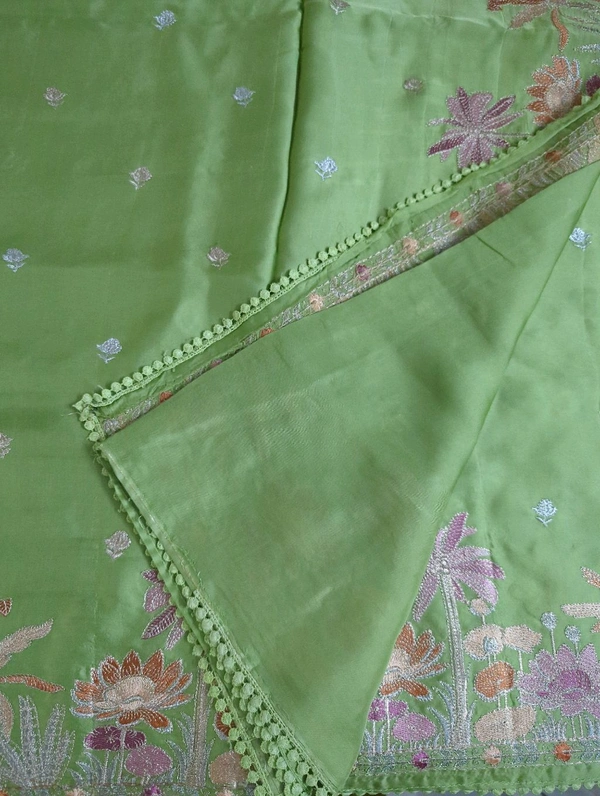 Pure Mushru Embroidery  - Mint Green