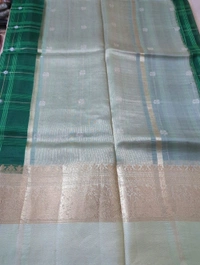 Pure Handloom Organza With Pure Raw Mango Blouse  - green