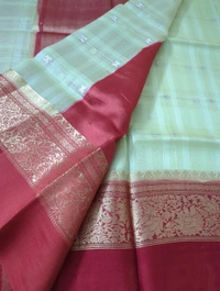 Pure Handloom Organza With Pure Raw Mango Blouse  - Red