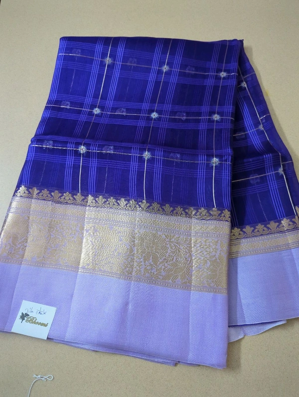 Pure Handloom Organza With Pure Raw Mango Blouse  - Blue Chalk