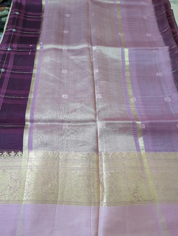 Pure Handloom Organza With Pure Raw Mango Blouse  - Pink