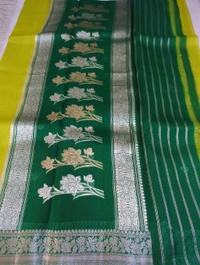 Pure Handloom Kora By Silk  - green