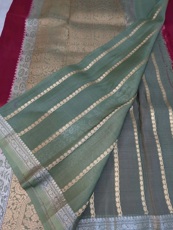 Pure Handloom Kora By Silk  - Spring Rain