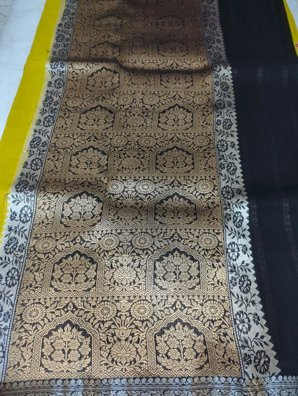 Pure Handloom Kora By Silk  - Black