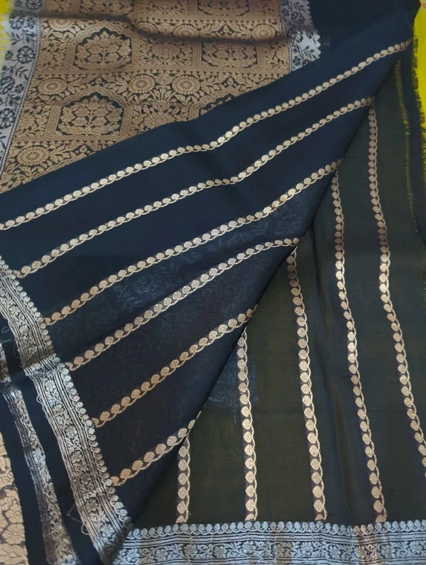 Pure Handloom Kora By Silk  - Black