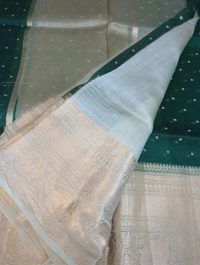 Pure Handloom Organza With Pure Raw Mango Blouse  - dark green