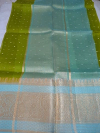 Pure Handloom Organza With Pure Raw Mango Blouse  - Trendy Green