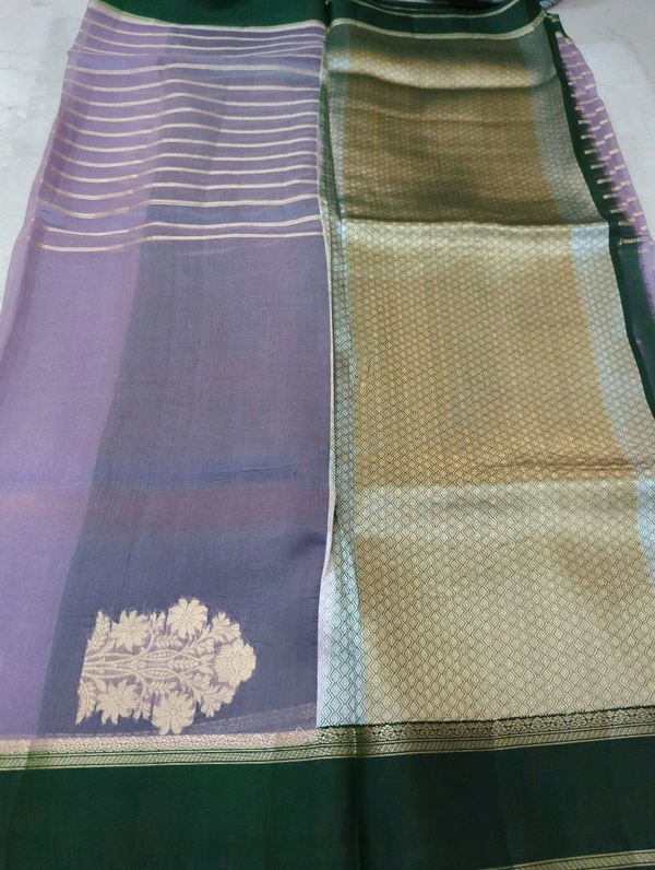 Pure Handloom Designer Organza With Handwoven Organza With Kadua Weaving  - East Side