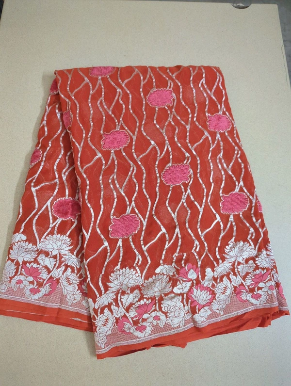 Pure Handloom Designer Georgette  - orange