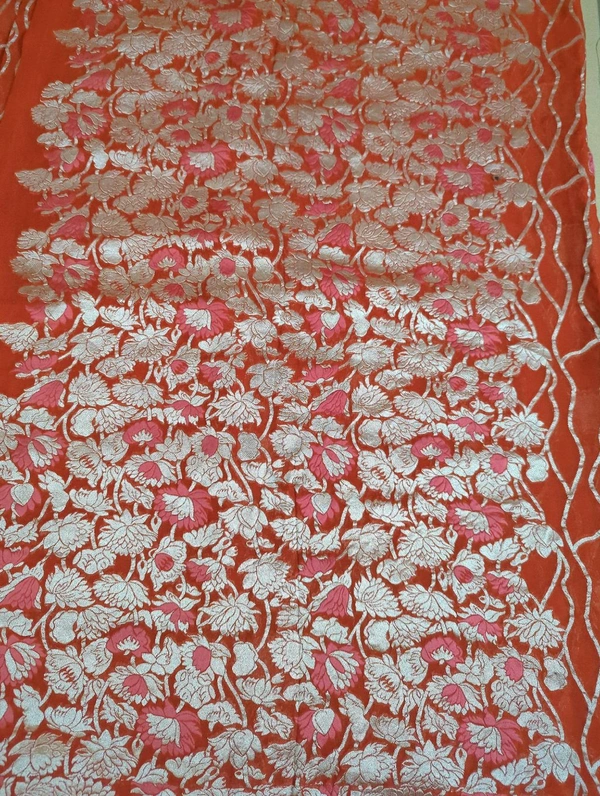 Pure Handloom Designer Georgette  - orange