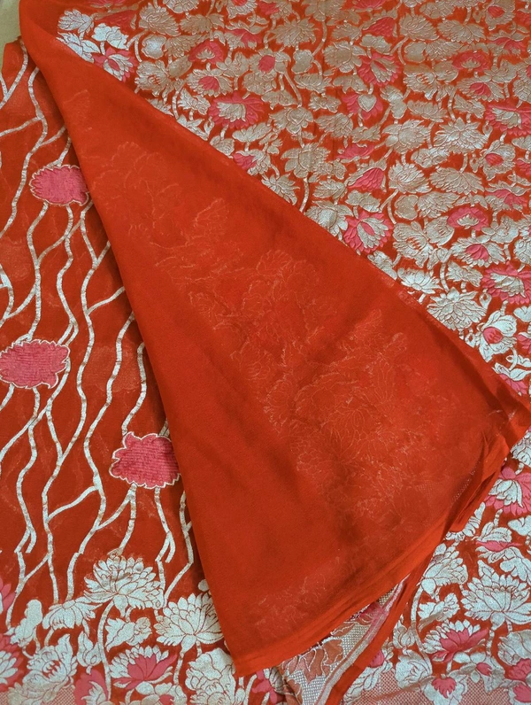Pure Handloom Designer Georgette  - orange