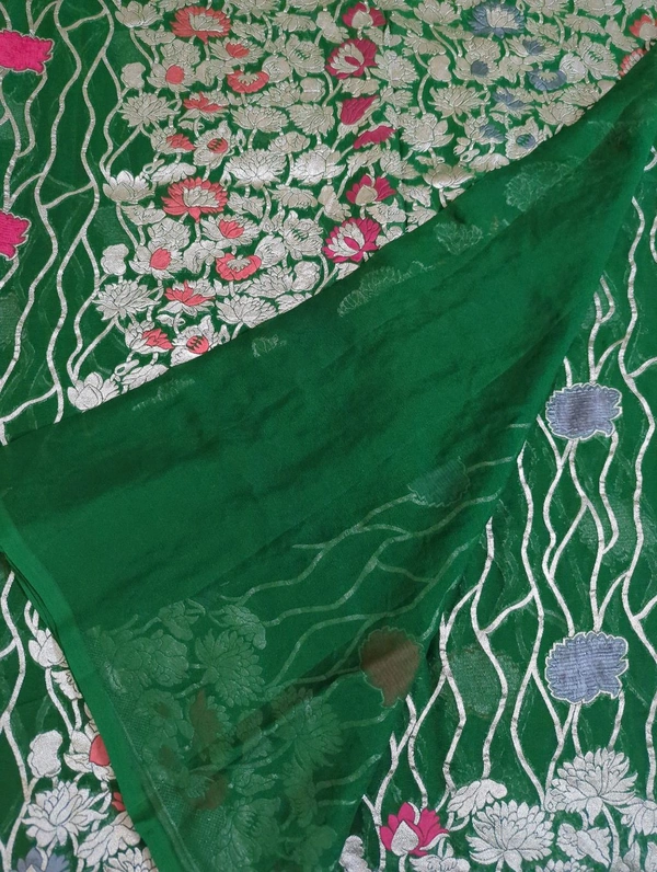 Pure Handloom Designer Georgette  - green
