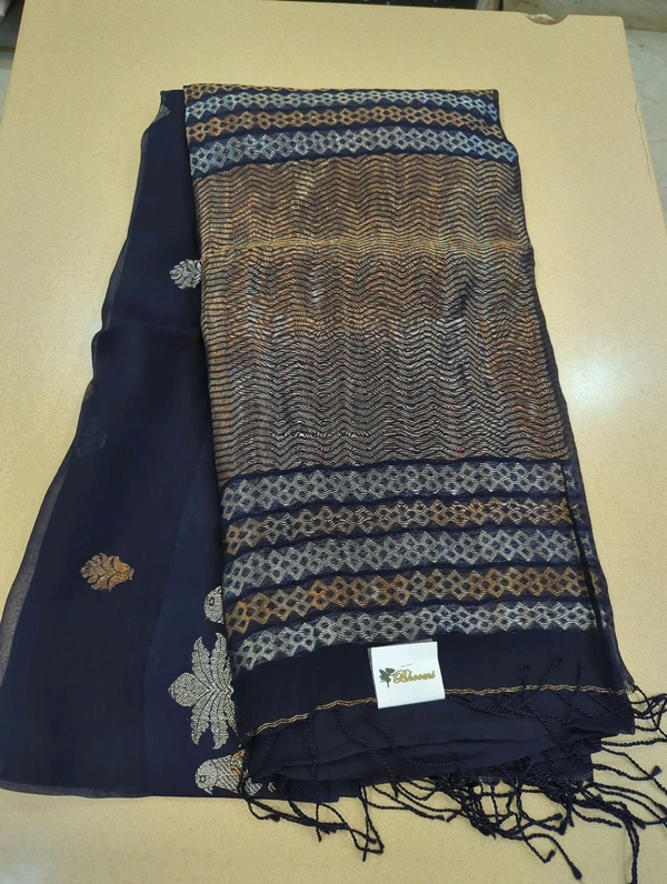 Pure Handloom Muslin Kora - Navy Blue