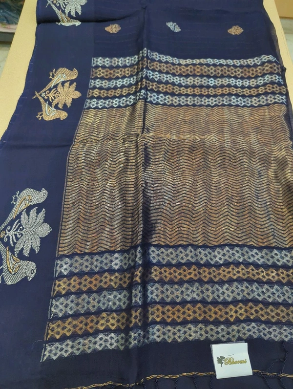 Pure Handloom Muslin Kora - Navy Blue