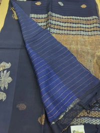 Pure Handloom Muslin Kora - Navy Blue