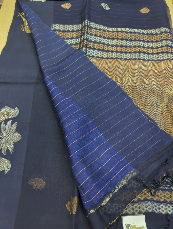 Pure Handloom Muslin Kora - Navy Blue