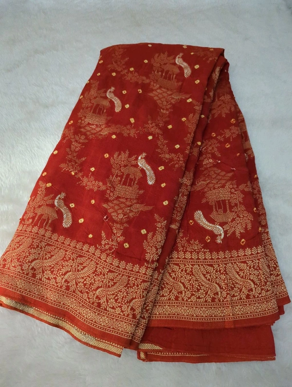 Pure Chiniya Bandini All Over Weaving  - orange