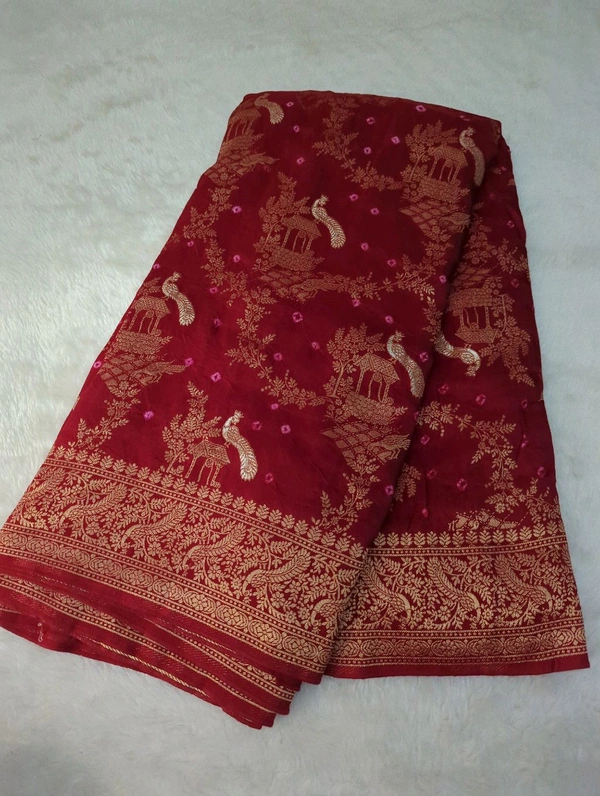 Pure Chiniya Bandini All Over Weaving  - Red