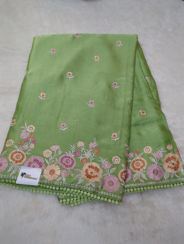 Pure Mushru Embroidery  - Mint Green