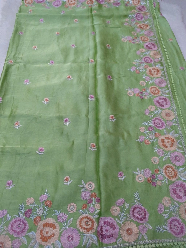 Pure Mushru Embroidery  - Mint Green