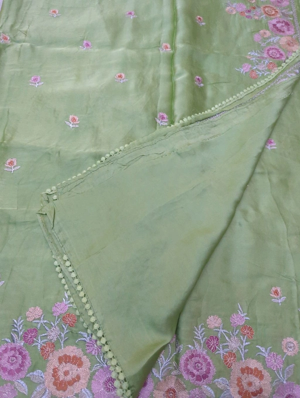 Pure Mushru Embroidery  - Mint Green