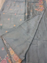 Pure Mushru Embroidery  - sky blue