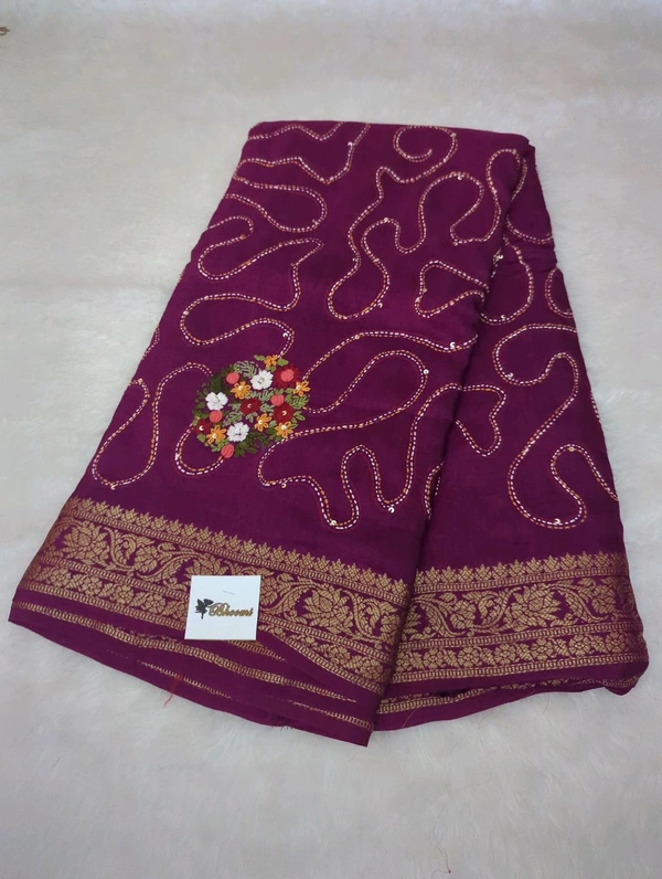 Designer Dola Hand Work  - Purple