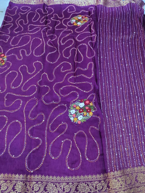 Designer Dola Hand Work  - Purple