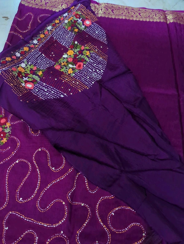 Designer Dola Hand Work  - Purple
