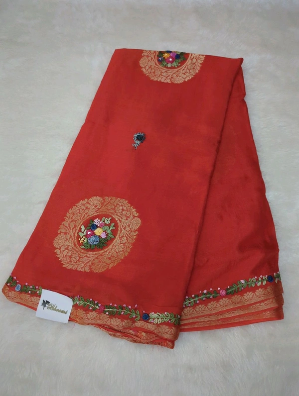 Pure Chiffon Chinnon Handwork  - orange