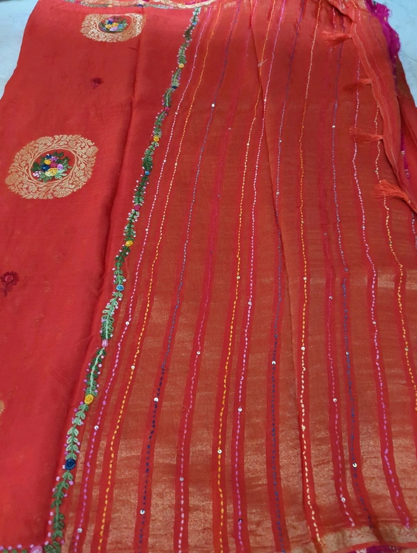 Pure Chiffon Chinnon Handwork  - orange