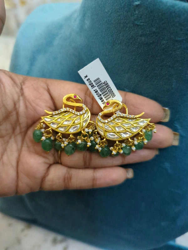 Designer Jadua Kundan Earrings  - Vz, White