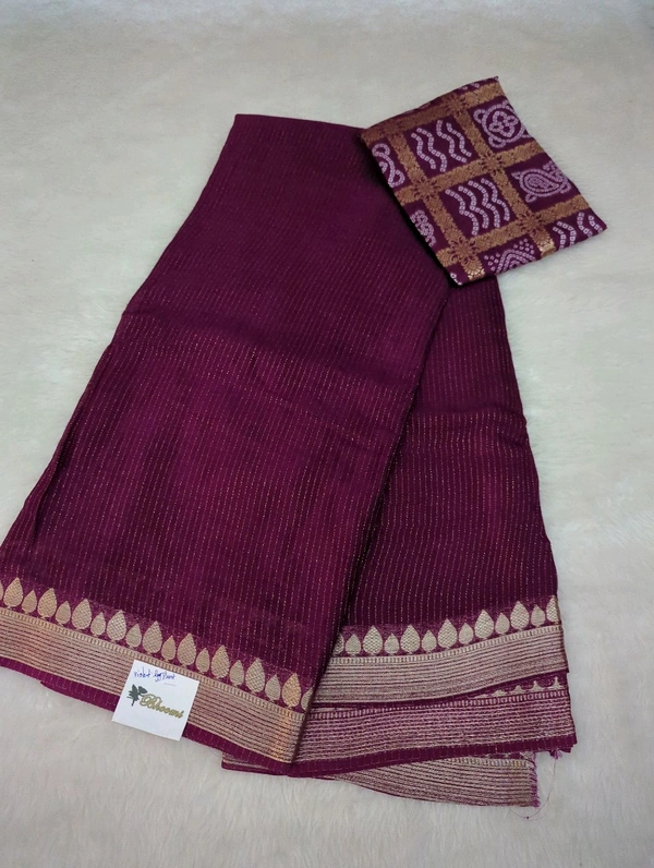 Pure Chinnon With Bandhej Blouse - Violet Eggplant