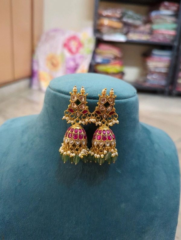 Premium Jadua Kundan Jumkies  - Vz