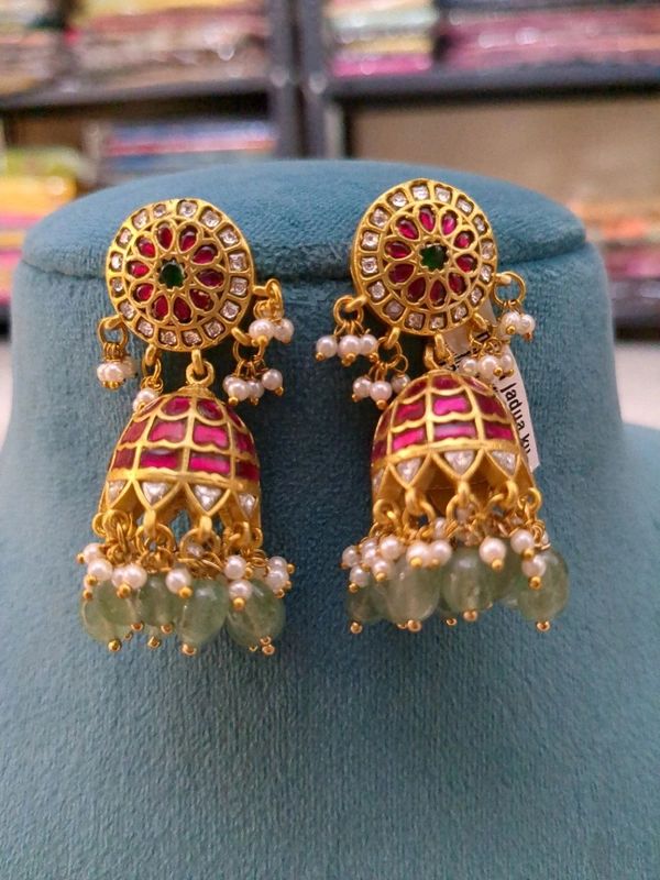 Premium Jadua Kundan Jumkies Screw Back  - Vz