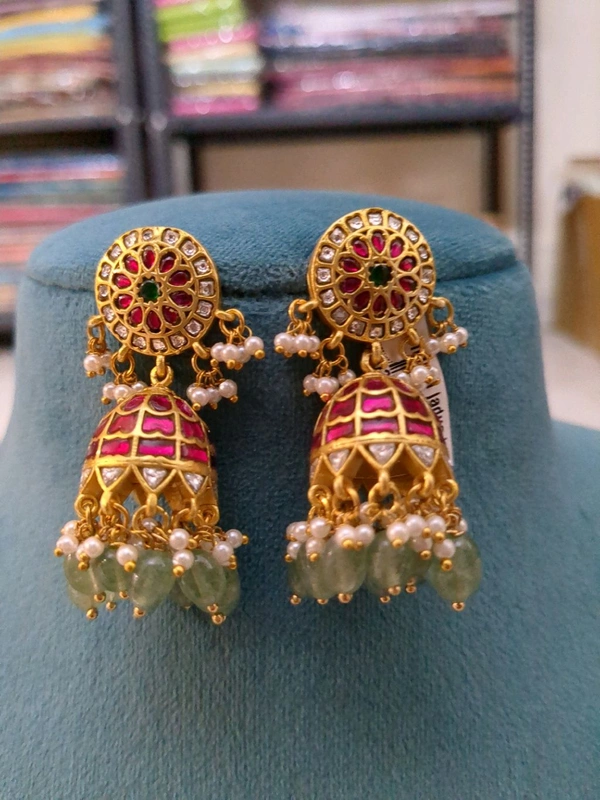 Premium Jadua Kundan Jumkies Screw Back  - Vz