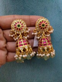 Premium Jadua Kundan Jumkies Screw Back  - Vz