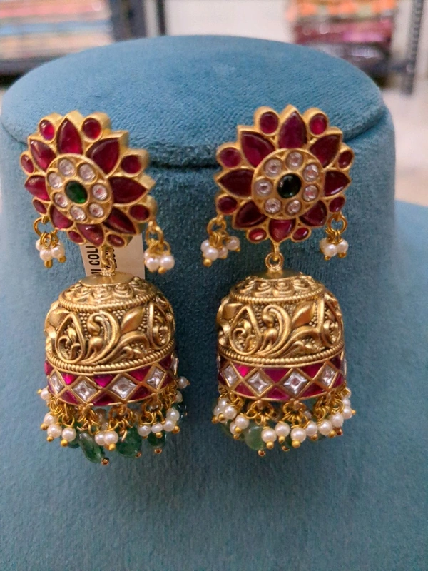 Premium Jadua Kundan Jumkies  - Vz