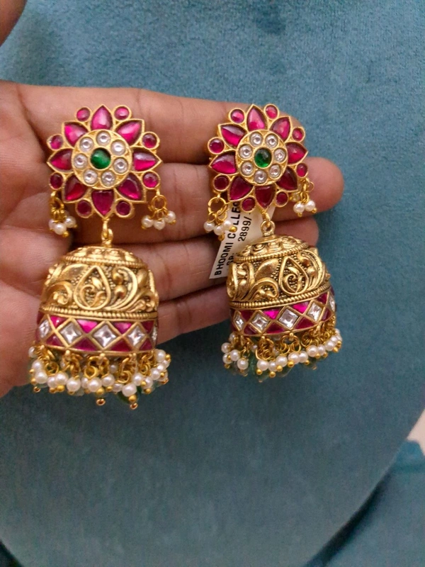 Premium Jadua Kundan Jumkies  - Vz