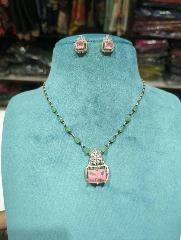 Black Diamonds With Diamond Copy Pendant Set - Pink, HD