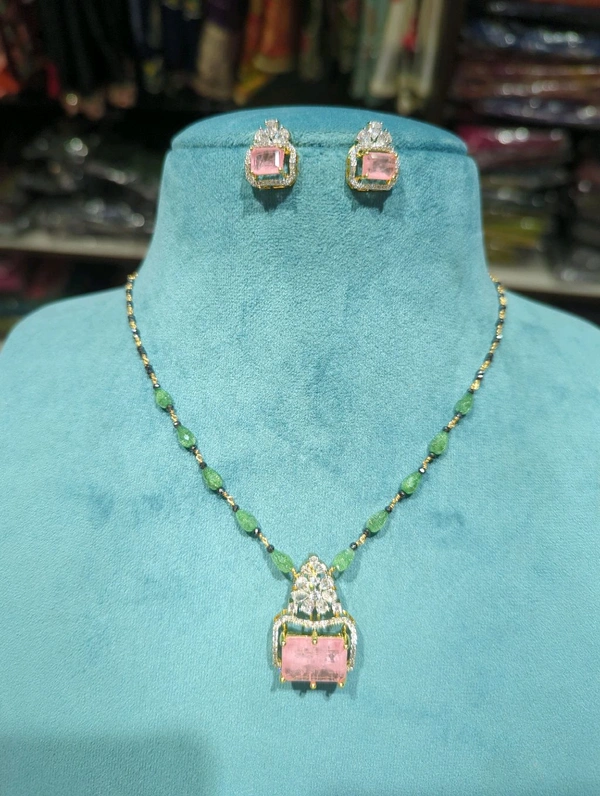 Black Diamonds With Diamond Copy Pendant Set - Pink, HD