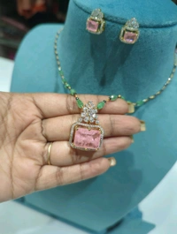 Black Diamonds With Diamond Copy Pendant Set - Pink, HD